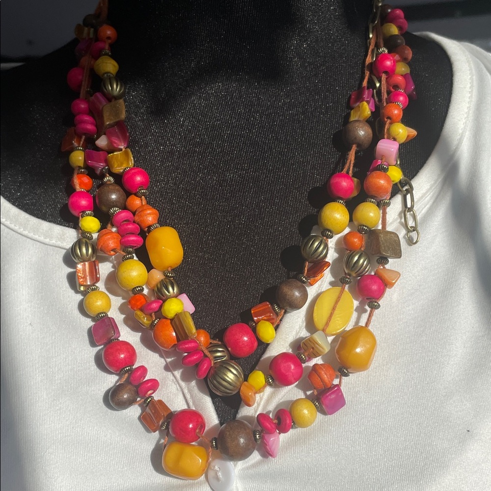 Colorful Beaded Necklace with Pink, Orange, and Yellow Accents
